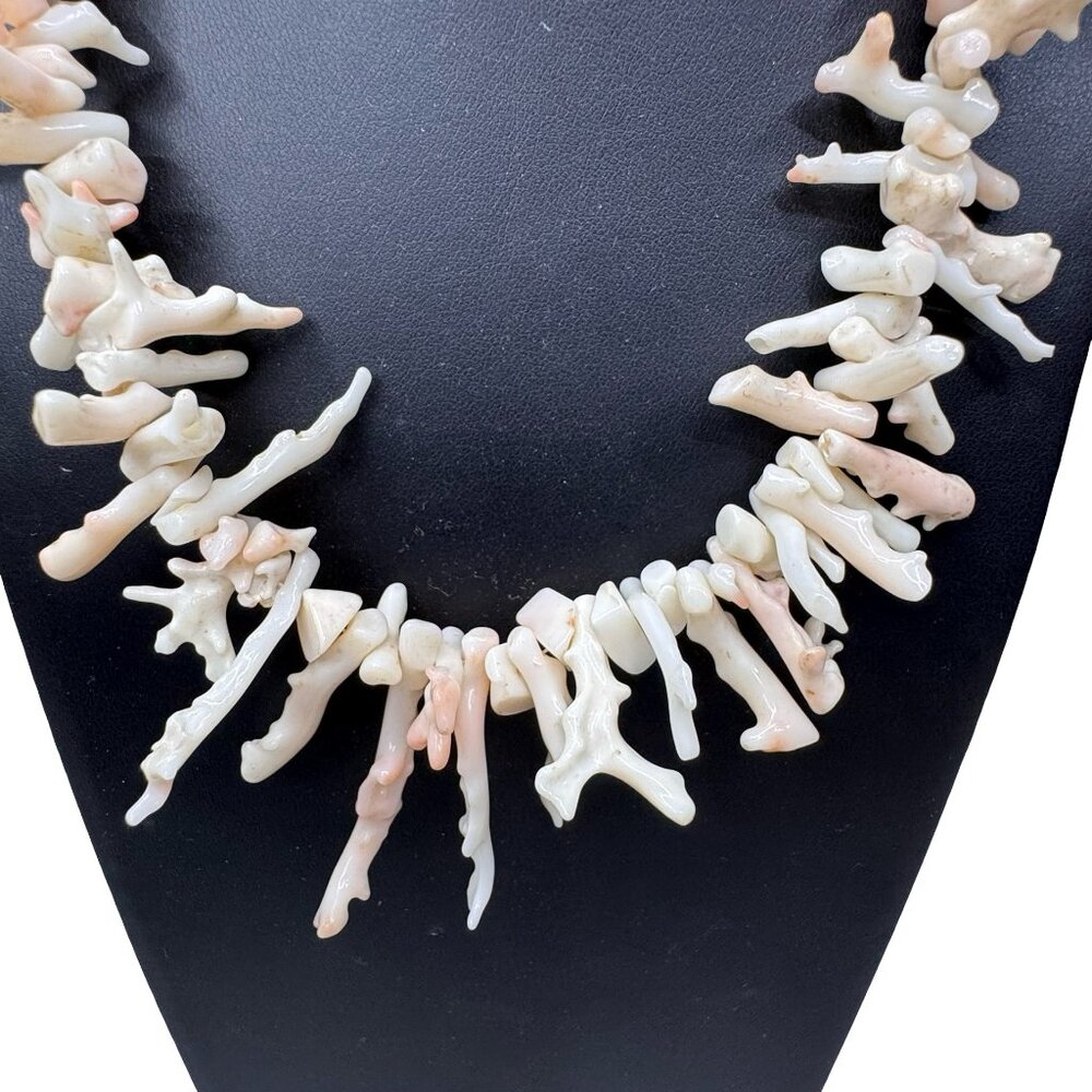 Vintage White & Pink Angel Skin Coral Necklace Sterling Silver Hook Clasp 19"